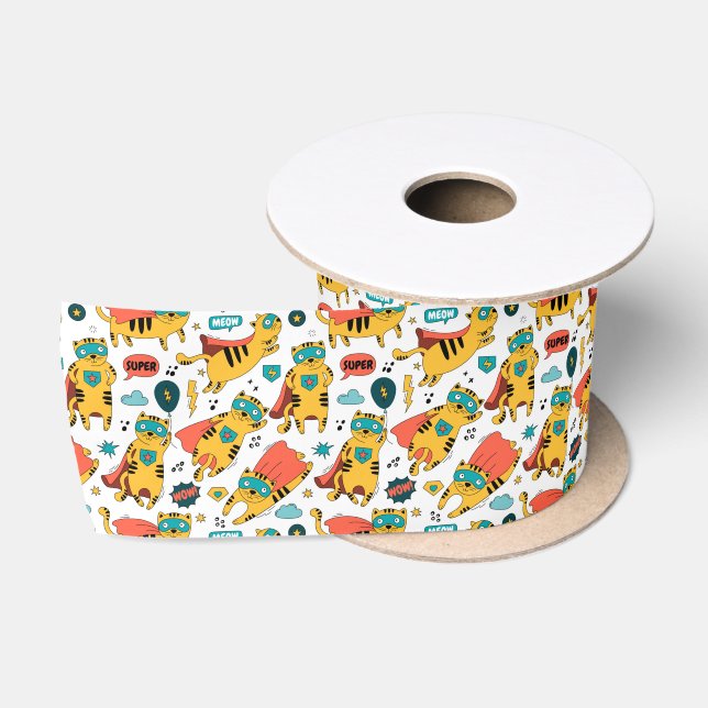Funny Superhero Cat Satin Ribbon (Spool)