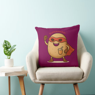 Funny Superhero Potato Cartoon Graphic Throw Pillo Cushion