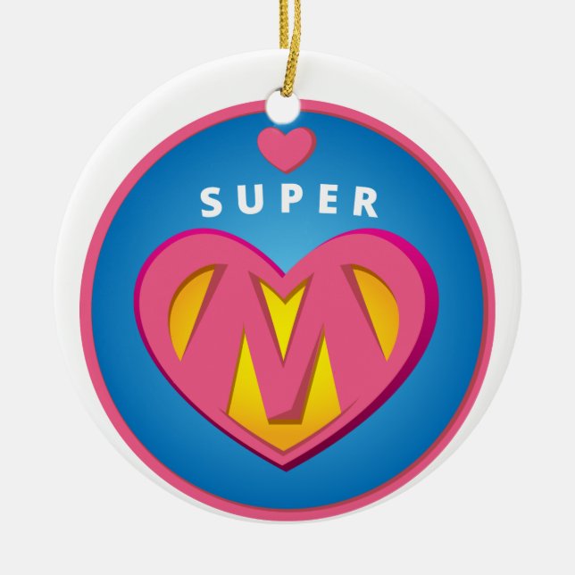 Funny Superhero Superwoman Mum emblem Ceramic Tree Decoration (Front)