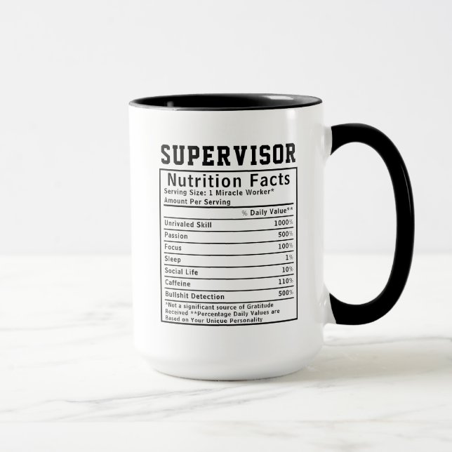 Funny Supervisor Nutrition Facts Leadership Gift Mug (Right)