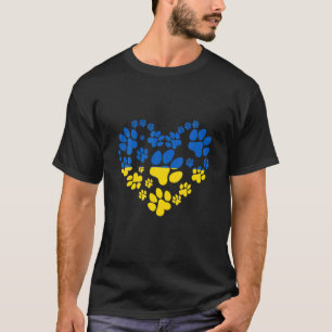 Funny Support Ukraine Heart Ukrainian Flag Dog Paw T-Shirt
