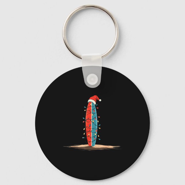 Funny Surf Christmas Lights Lover Surfboard Surfin Key Ring (Front)