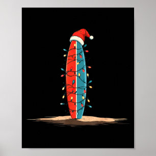 Funny Surf Christmas Lights Lover Surfboard Surfin Poster