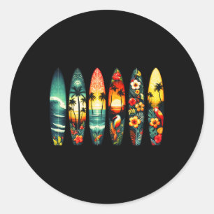 Funny Surfboards Hawaiian Tropical Surfing Lover S Classic Round Sticker