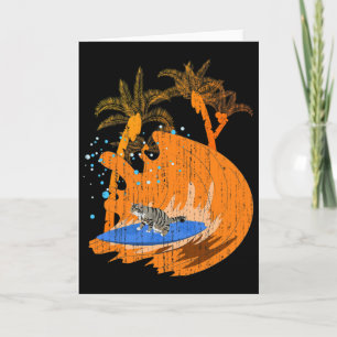 Funny Surfer Animal Cat Surfboard Ocean Sport Wave Card