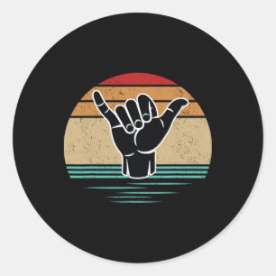 Funny Surfer Hand Gesture Shaka Vintage Retro Surf Classic Round Sticker