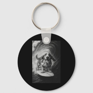 Funny Surfing Bet Hound Selfie On Surfboard Beach Key Ring