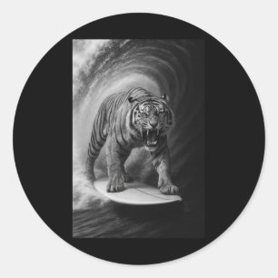 Funny Surfing Bigfoot Sea Selfie On Surfboard Safa Classic Round Sticker