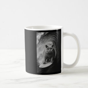 Funny Surfing British Shorthair Cat Selfie Beach A Coffee Mug