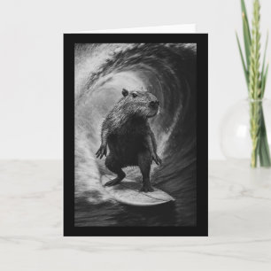 Funny Surfing Capyra Selfie Surfboard Beach Animal Card