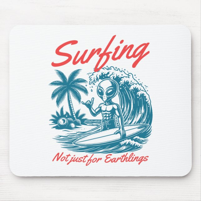 Funny Surfing Cat Selfie With Shark Meme  Mouse Pad (Front)