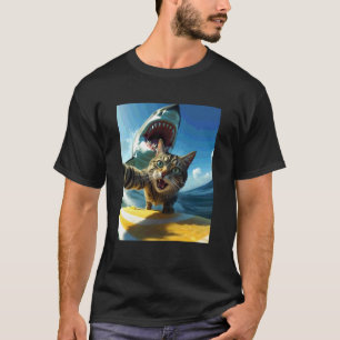 Funny Surfing Cat Selfie with Shark Meme T-Shirt