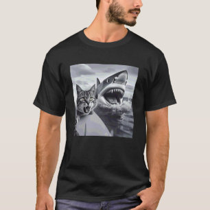 Funny Surfing Cat Selfie with Shark Meme T-Shirt