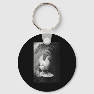 Funny surfing chicken selfie farm animal tank key ring