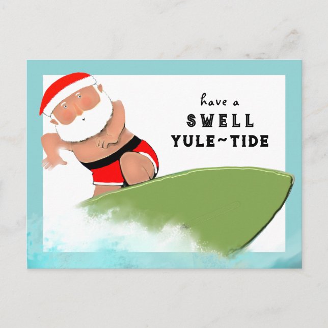 funny surfing Christmas Holiday Postcard (Front)