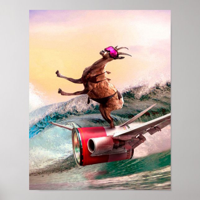 Funny Surfing Goat Poster (Front)