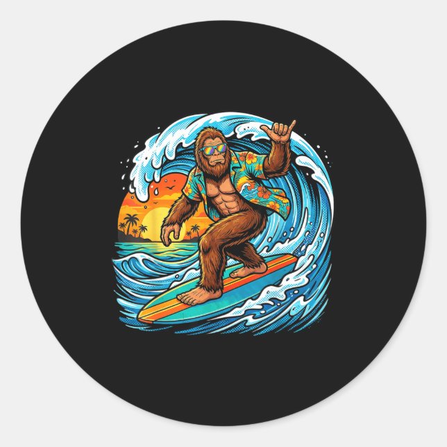 Funny surfing hawaii summer beach surf wave classic round sticker (Front)