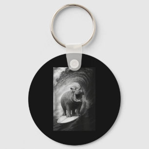 Funny surfing hippo hippopotamus selfie safari key ring
