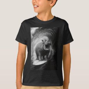 Funny surfing hippo hippopotamus selfie safari T-Shirt