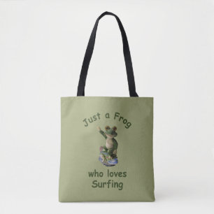 Funny surfing Kawai frog Tote Bag