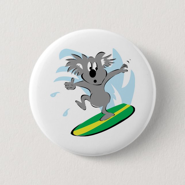 funny surfing koala bear 6 cm round badge (Front)