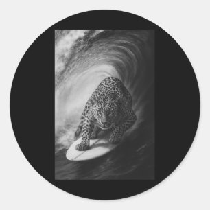 Funny Surfing Leopard Selfie On Surfboard Safari A Classic Round Sticker