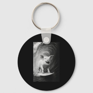 Funny surfing pig selfie on farm animal tank key ring