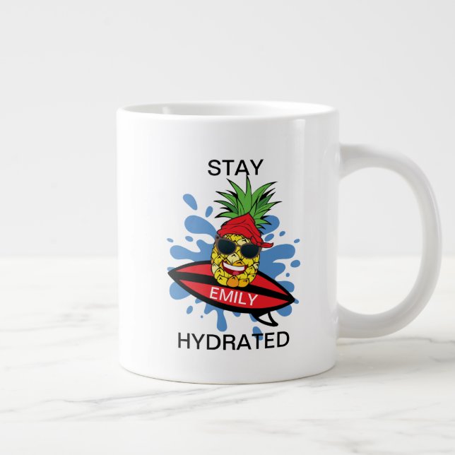 Funny Surfing Pineapple Large Coffee Mug (Right)