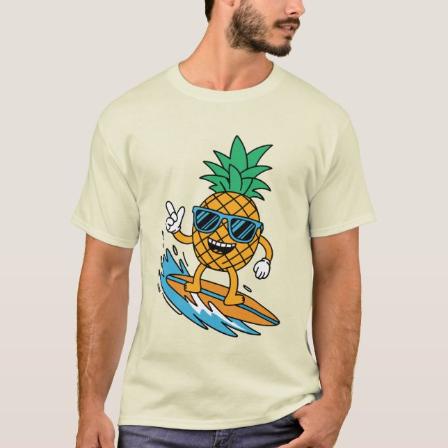 Funny Surfing Pineapple T-Shirt Tropical Surf Tee (Front)