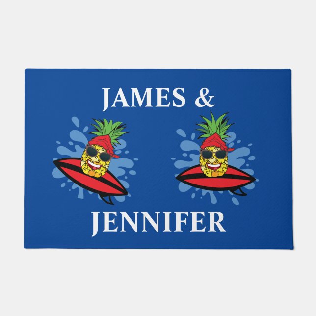 Funny Surfing Pineapples Doormat (Front)
