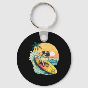 Funny Surfing Pug On Beach Pet Lover Vacation Summ Key Ring