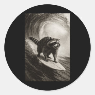 Funny Surfing Raccoon Selfie On Surfboard Beach An Classic Round Sticker