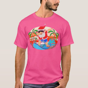 Funny Surfing Santa Claus Dabbing Tropical Christm T-Shirt