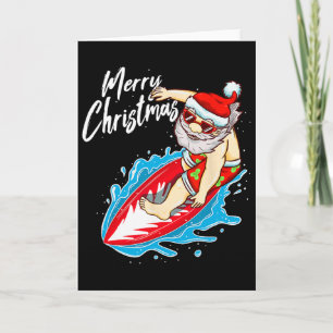 Funny Surfing Santa Claus Hawaiian Christmas Santa Card