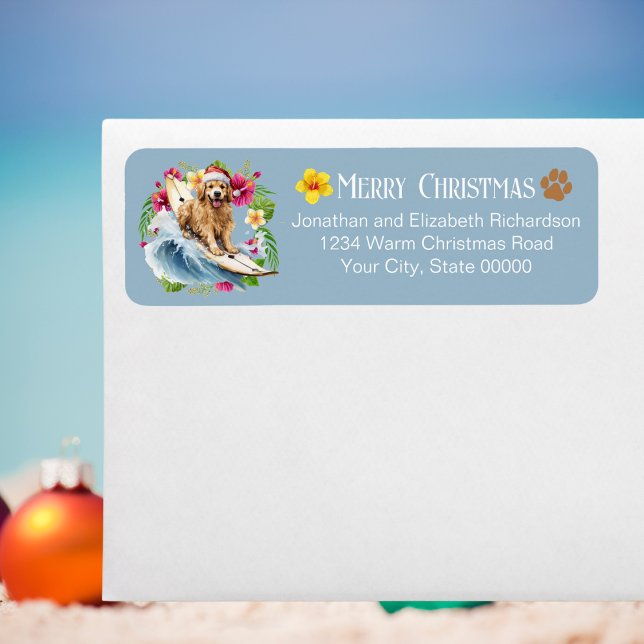 Funny Surfing Santa Dog Christmas Return Address (Creator Uploaded)