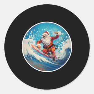 Funny Surfing Santa On Surfboard Christmas In July Classic Round Sticker
