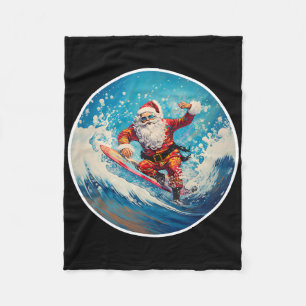 Funny Surfing Santa On Surfboard Christmas In July Fleece Blanket