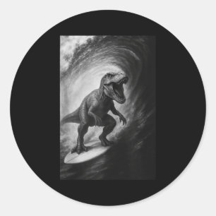 Funny surfing t rex dinosaur selfie surfboard classic round sticker