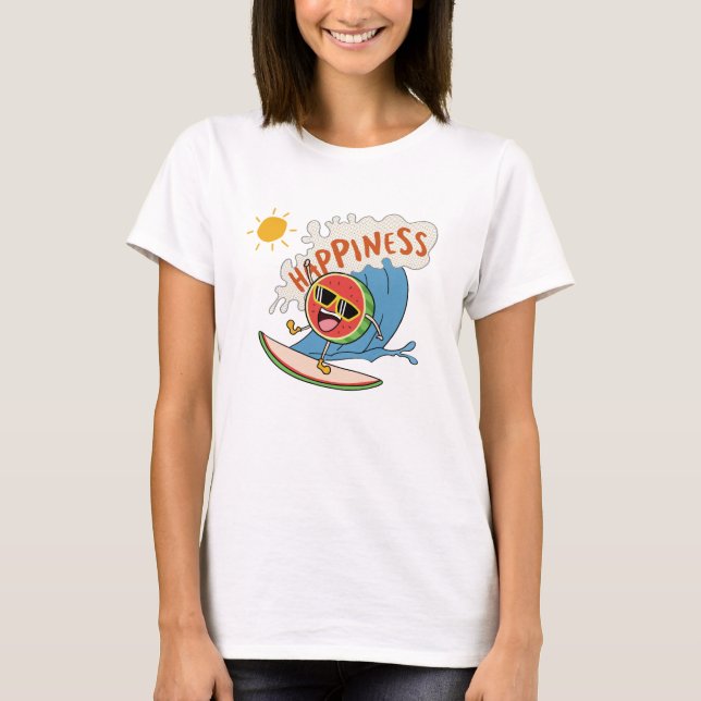 Funny Surfing Watermelon Tee – Feel-Good Vibes (Front)