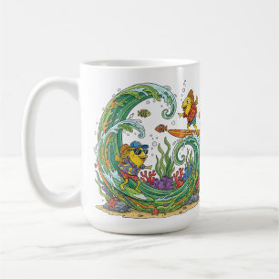 Funny Surfing Yellow Fish Tropical Beach Party Shi Coffee Mug