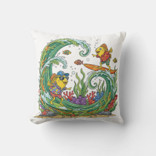Funny Surfing Yellow Fish Tropical Beach Party Shi Cushion