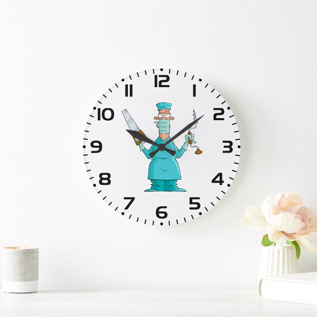 Funny Surgeon Cartoon Hilarious Medical Humour  Large Clock (Creator Uploaded)