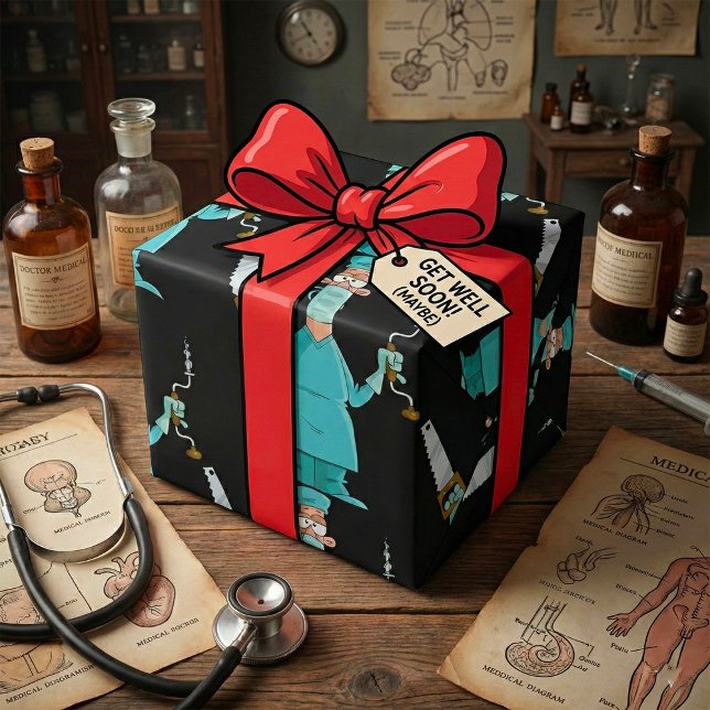 Funny Surgeon Cartoon Hilarious Medical Humour  Wrapping Paper (Creator Uploaded)