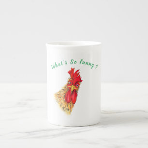 Funny Surprised Curious Rooster - Custom Text Bone China Mug