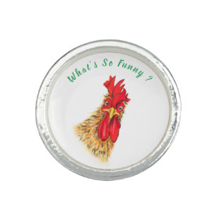 Funny Surprised Curious Rooster - Custom Text Ring
