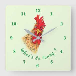 Funny Surprised Curious Rooster - Custom Text Square Wall Clock