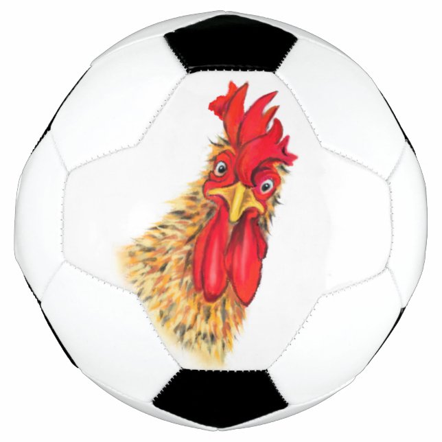 Funny Surprised Curious Rooster - Fun Drawing Soccer Ball (Front)
