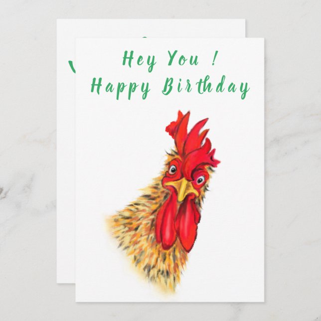 Funny Surprised Curious Rooster - Happy Birthday (Front/Back)
