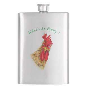 Funny Surprised Curious Rooster - What's So Funny  Hip Flask