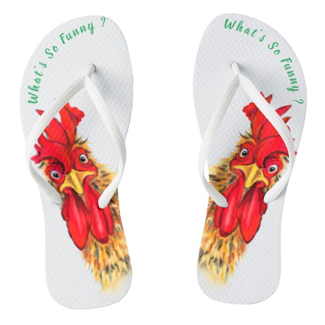 Funny Surprised Curious Rooster - What's So Funny  Jandals (Footbed)